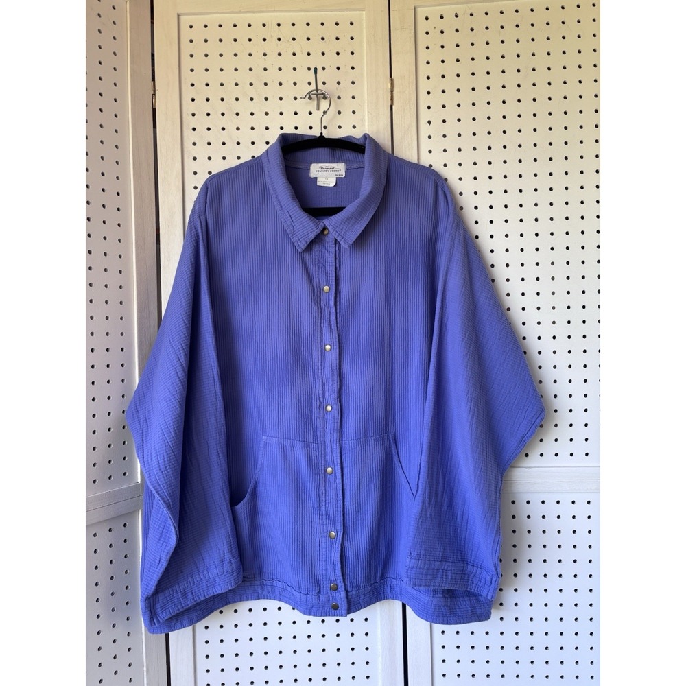 Vermont Country Store Snap Front Collared Ribbed Shirt Women's 1X Purple Cotton